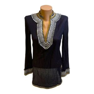 Tory Butch Embellished Navy Tunic Top